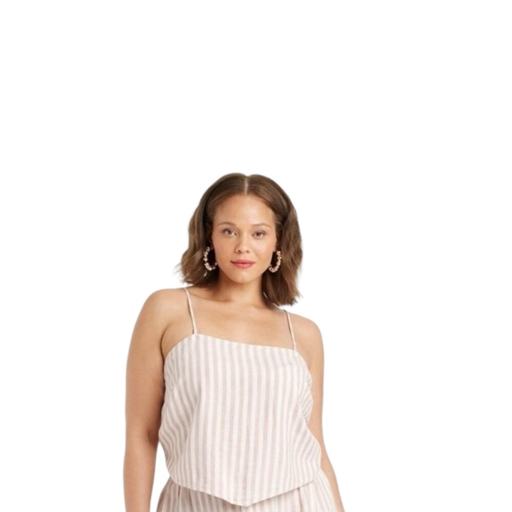 A New Day linen blend Striped Tank Top w/ Tie‎ back XXL  NWT